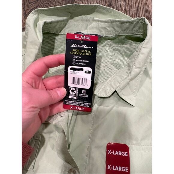 NWT Eddie Bauer Womens Adventure Shirt Short Sleeve Button-Up UPF 50 Green XL - Picture 2 of 6